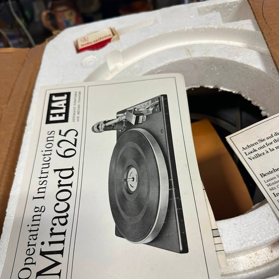 Vintage ELAC Miracord 625 turntable in original packaging at Jimmy's Junk